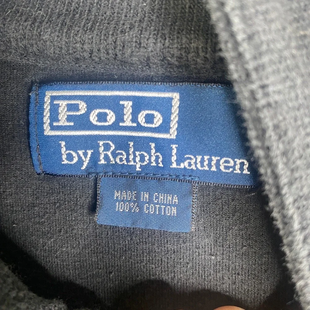 Polo Ralph Lauren Mens Medium Black 1/4 Zip Cotton Knit Pullover Purple Pony
